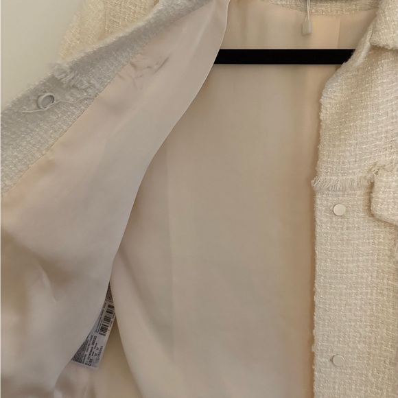 Mango Tweed Jacket Blazer NWOT Size M Cream Cotton Blend - Picture 7 of 8